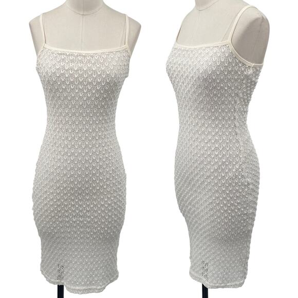 Vintage Y2k Textured Knit Midi Dress Bodycon Spaghetti Strap White Womens XS - Picture 1 of 8